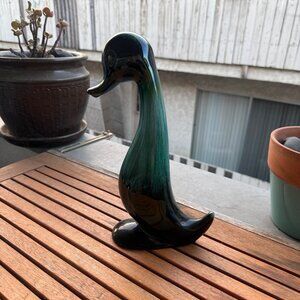 Vintage Blue Mountain Pottery  Green & Black Ceramic Duck Figurine